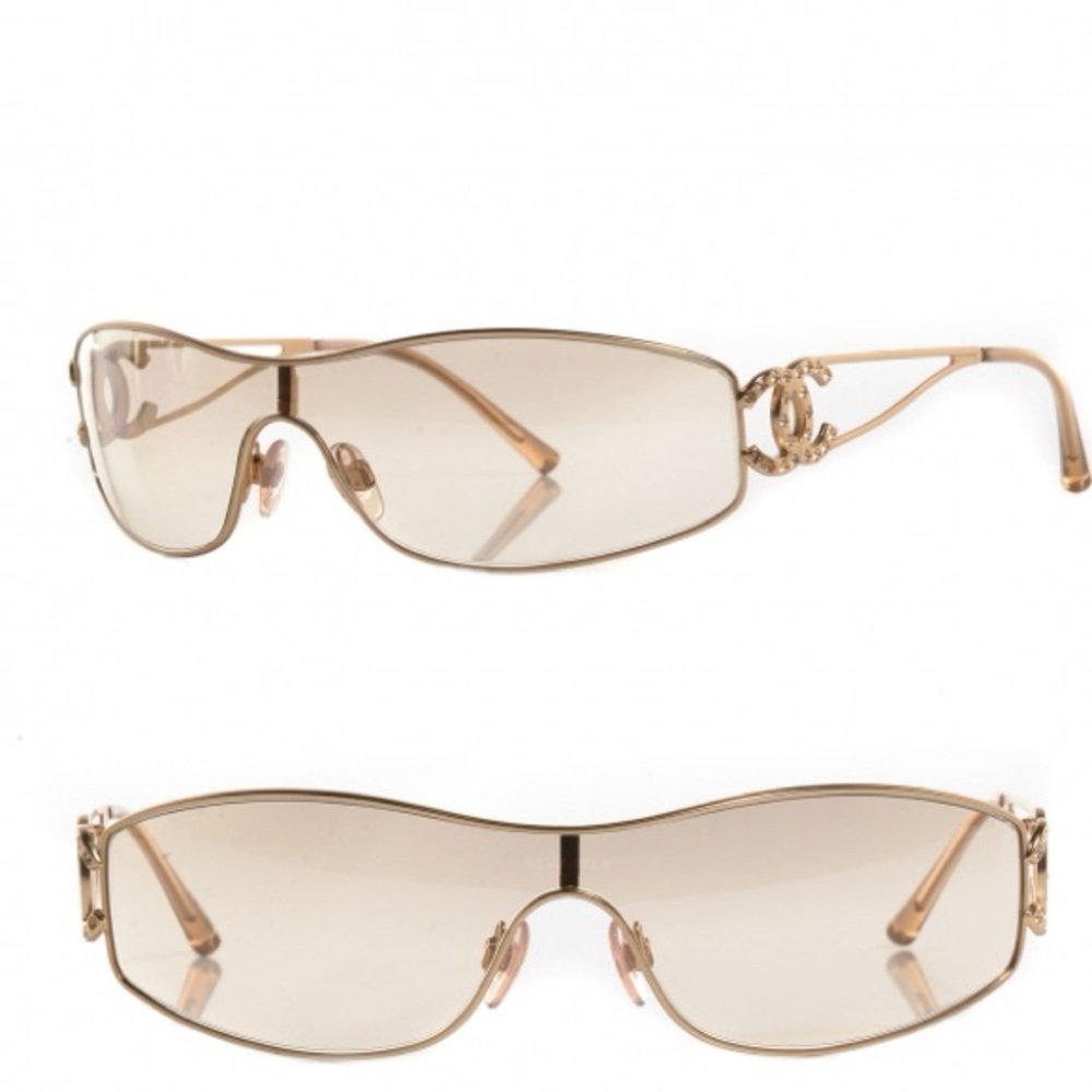 Vintage CHANEL® Sunglasses with Gold Metal Frame and Swarovski Crystal CC Logo